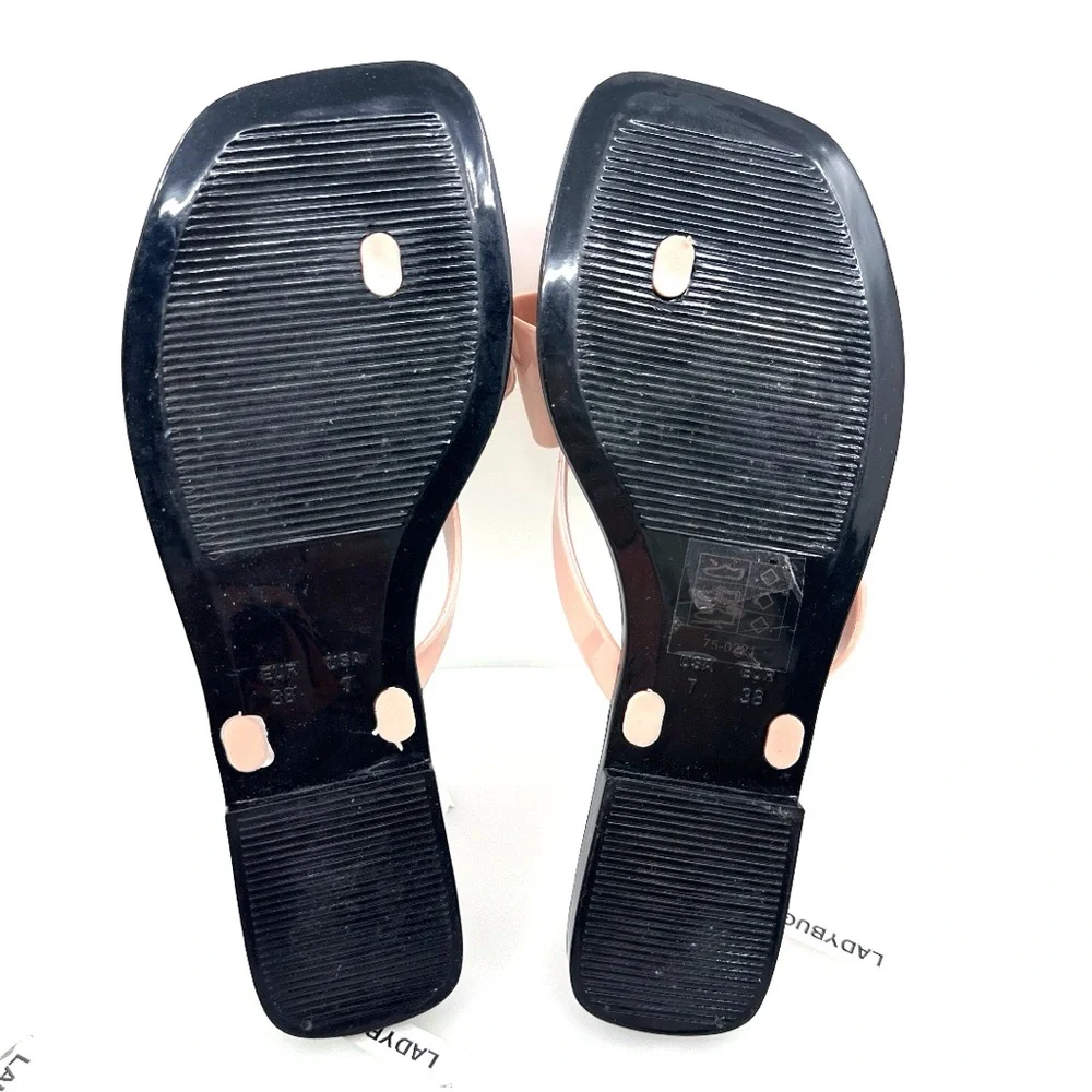 NWOB Jeffrey Campbell Black and Pink Bow Sandals Size 7 EUR 38 - Picture 9 of 10